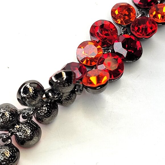 Red Orange Crystal Rhinestone STATEMENT Bracelet - Picture 3 of 7
